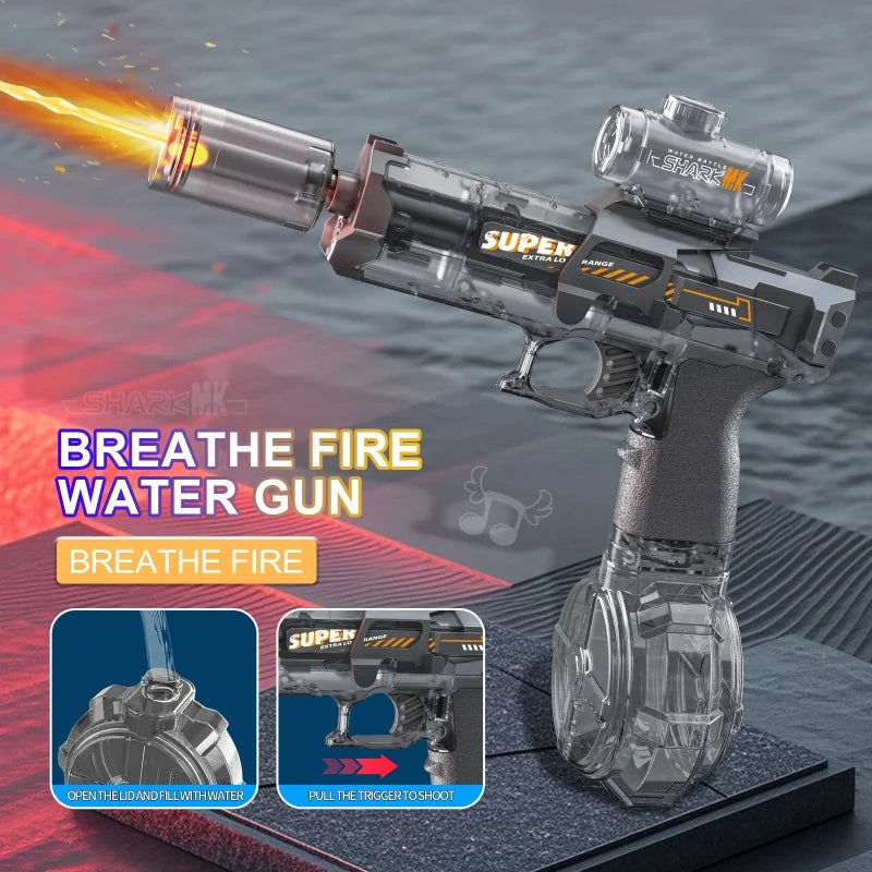 New Electric Water Gun with Light & Flame Effect – High-Pressure Powerful Outdoor Toy