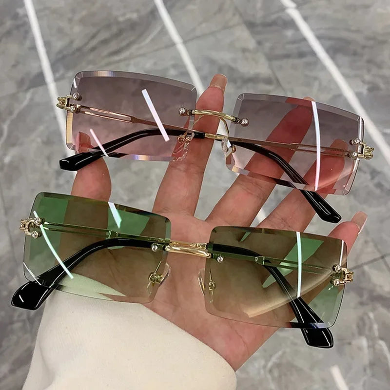 Unisex Small Rimless Sunglasses – Retro Gradient Fashion Shades for Men & Women