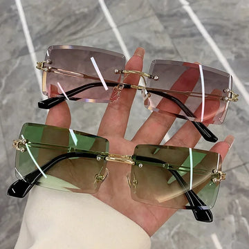 Unisex Small Rimless Sunglasses – Retro Gradient Fashion Shades for Men & Women