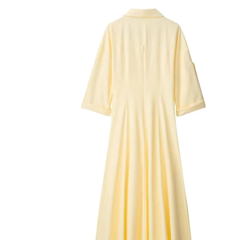 HipSeam V-Neck Midi Dress – Elegant Pleated Casual Long Dress for Women