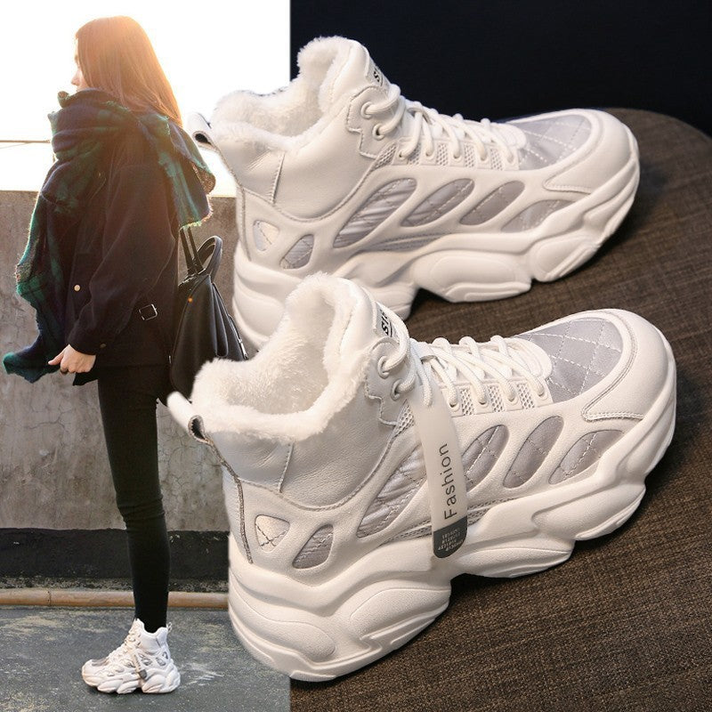 Velvet-Lined High-Top Sneakers for Women – Winter Casual Fashion Shoes