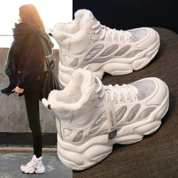 Velvet-Lined High-Top Sneakers for Women – Winter Casual Fashion Shoes