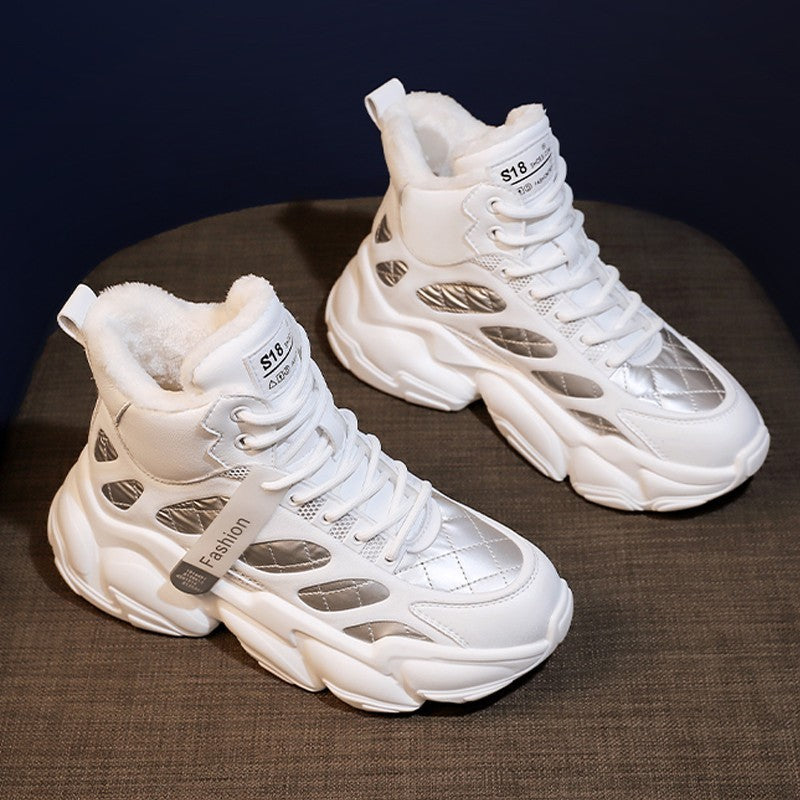 Velvet-Lined High-Top Sneakers for Women – Winter Casual Fashion Shoes